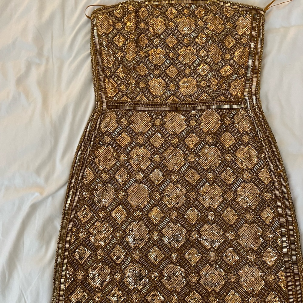 Gold Sequin Strapless Dress